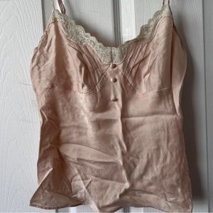 Silk Babydoll Pink Lace Coquette Cami Tank Top